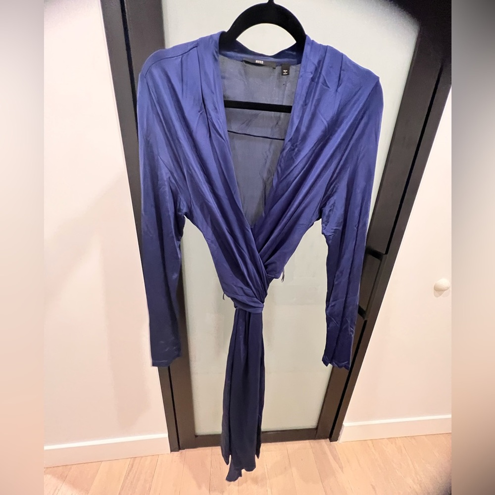 Boss blue faux wrap dress